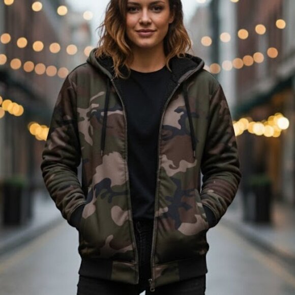 csg Jackets & Blazers - CSG Champs Sports Gear Camo Hoodie Jacket | Full Zip | Sportswear Fleece lined M